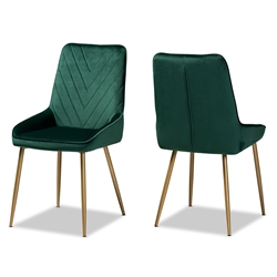 Baxton Studio Priscilla Contemporary Glam and Luxe Green Velvet Fabric Upholstered and Gold Finished Metal 2-Piece Dining Chair Set